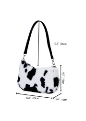 2021 Winter Love Heart Print Underarm Handbags Women Soft Plush Leopard Zebra Small Shoulder Bags Female Warm Fluffy Tote Bags