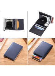 DIENQI Genuine Leather Skin RFID Credit Card Holder Metal Men Wallets 2022 Badge Pilot Card Holder Mini Card Wallet