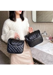 Women Bags 2021 Fashion Plaid Trendy Handbags Cosmetic Bag Girls Beauty Makeup Box Storage Big Pouch Designer Black Wash Bag