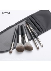 Loebig 5pcs Mini Makeup Brushes Set Powder Foundation Blush Highlighter Contour Eye Shadow Eyebrow Lash Portable Cosmetic Brush