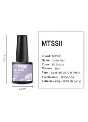 Mtssii 60pcs Color Gel Nail Polish Set Glitter Nail Sequins Gel Soak Off UV Gel Semi Permanent Base Top Gel Nail Art Salon Kits