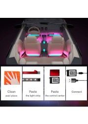 ANMINGPU Neon LED Car Ambient Foot Light with USB Wireless APP Remote Music Control Auto LED Interior Atmosphere Decorative Lamp