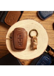 Luxury Leather Key Case Fob Cover Keychain Holder For Hyundai IX35 IX45 Elantra Santafe Equus Genesis Accessories Keyring Bag