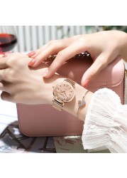 Swiss Brand POEDAGAR Women Watches Luxury Rose Gold Mesh Wristwatch Fashion Simple Waterproof Date Ladies Bracelet Watch Clock