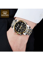 OLEVS Top Brand Luxury Quartz Watch Men Waterproof Stainless Steel Watch Man Luminous Stop Date Display Male Wristwatch