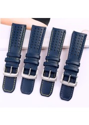 For Citizen Blue Angel Men Radio Wave Watch AT8020-54L/8020-03L/JY8078 Curved End Genuine Leather Watchband Watch Band 22 23