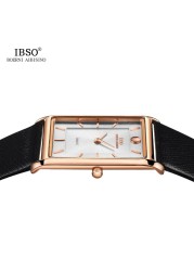 IBSO 7mm Ultra-thin Rectangle Dial Quartz Wristwatch Black Genuine Leather Strap Watch Men Business Classic Men's Quartz Watches