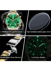 OLEVS Stainless Steel Strap Multifunction Three-eye Men's Wristwatches Quartz Waterproof Fashion Watch Men's Calendar Luminous