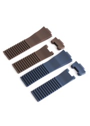 Silicone Rubber Watch Strap, 25 x 12mm, Black, Brown, Blue, Water Resistant