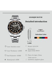 Guanqin Automatic Mechanical Watch NH35A Men's Watch Sapphire Fashion Sport Watch Stainless Steel Waterproof Luminous 2022 New