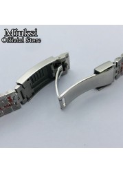 Miuksi 20mm Silver Gold Jubilee Bracelet Slide Glide Lock Clasp 904L Stainless Steel Strap Fit Watch Case Watch Band