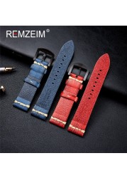 REMZEIM Retro Handmade Genuine Leather Strap Vegetable Tanned Leather Watchband 18 20 22 24mm High Quality Business Watch Band