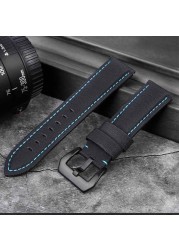 Nylon Fabric Leather Watchband For Panerai PAM01661 | 441 Marina Watch Strap Black Blue 22mm 24mm 26mm Strap Accessories Bracelets