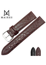 MAIKES Watch Accessories Genuine Leather Watch Strap Crocodile Pattern Wrist Band Soft Watches 12mm-20mm Black Bracelets