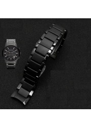 High quality ceramic watchband for AR1451 AR1452 AR1400 AR1410 watch straps with stainless steel butterfly clasp 22mm 24mm