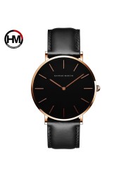 Hannah Martin High Quality Rose Gold Double Watch Men Leather Waterproof Wristwatch Women Dress Fashion Japan Quartz Saat Movement