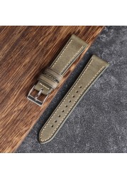 Suitable for antique watch straps, handmade Italian calf leather watchband 18mm 20mm 22mm, frosted retro style soft bracelet