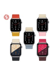 ShengOne Leather Bracelet Fashion Exquisite Bracelet for Apple Watch 7 6 SE 5 4 45 44 42mm Two Tone Replacement Strap 3 2 41 40 38