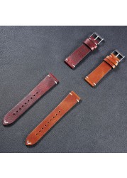 Vintage Leather Watchband Dark Brown Green Distressed Oil Wax Leather Watch Strap 20mm 22mm Quick Release Cowhide Watch Strap