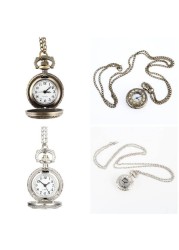 2022 Fashion Vintage Alloy Pocket Watch Roman Numeral Dual Time Display Watch Necklace Chain Watches Holiday Gifts TY66