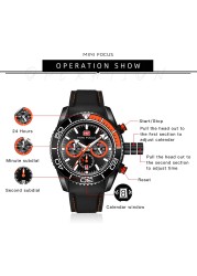 Men's Watches Top Brand Luxury Quartz Waterproof Fashion Multifunction Sports Wristwatches Relogio Masculino Black Silicone Strap