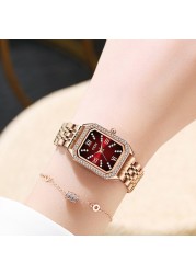 Fashion Rhinestone Watches for Women Quartz Movement Rosegold Stainless Steel Watch Holiday Lovely Gift 3ATM Waterproof Clock