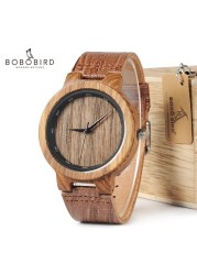 BOBOBIRD ZEBRA Wooden Watches Leather Band Watches For Men Casual Fashion Handmade Quartz Wristwatches Custom Logo Wooden Box