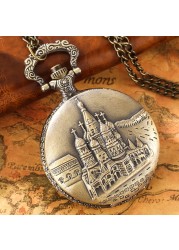 2022 New Style Bronze Fashionable Classic Men's Quartz Pocket Watch Castle Style Unique Watches Gift for Boyfriend Husband