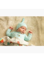 Anvi Baby Solid Knotted Sleepsuit and Beanie Set