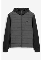 Jersey Sleeve Quilted Hooded Jacket