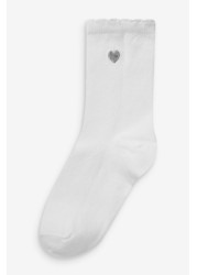 7 Pack Cotton Rich Heart Embroidered Ankle Socks