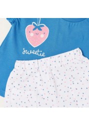 Juniors Printed 3-Piece Round Neck T-shirt and Shorts Set