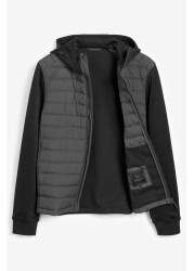 Jersey Sleeve Quilted Hooded Jacket