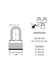 Master Lock Laminated Steel Heavy Duty Padlock W/Keys (9.1 x 5.2 x 3.1 cm)