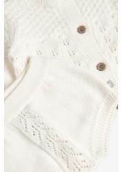 The Little Tailor Cream Knitted Cardigan, Bonnet And Bloomers 3 Piece Baby Set