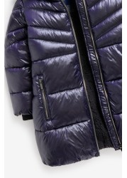 Shower Resistant Faux Fur Trim Long Padded Coat (3-16yrs)